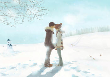 рисунок влюбленных зимой